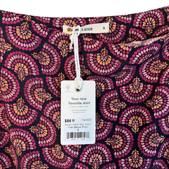 Marine Layer Ryan Midi Slip Skirt Fan Block Print 0 NWT Spring Contemporary - Picture 3 of 4
